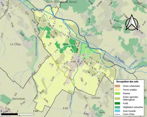 Carte en couleurs présentant l'occupation des sols.