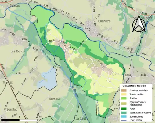 Carte en couleurs présentant l'occupation des sols.