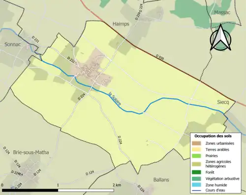 Carte en couleurs présentant l'occupation des sols.
