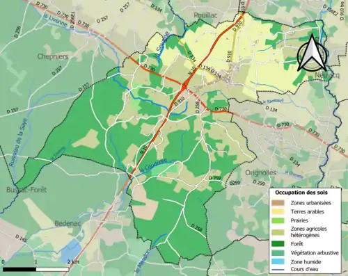 Carte en couleurs présentant l'occupation des sols.