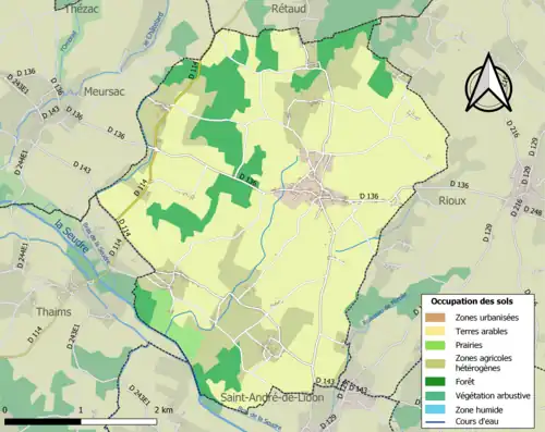 Carte en couleurs présentant l'occupation des sols.
