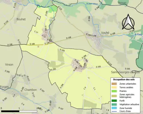 Carte en couleurs présentant l'occupation des sols.
