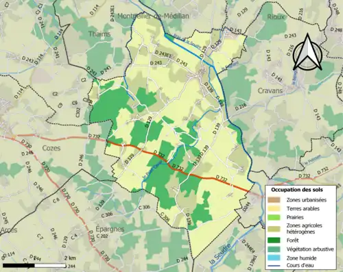 Carte en couleurs présentant l'occupation des sols.