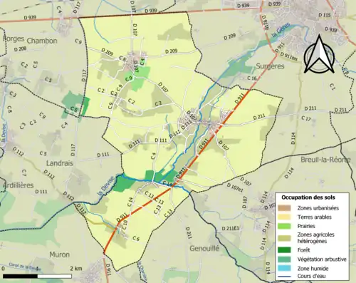 Carte en couleurs présentant l'occupation des sols.