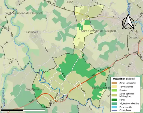 Carte en couleurs présentant l'occupation des sols.