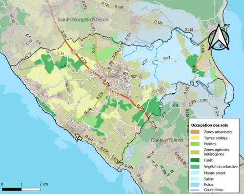 Carte en couleurs présentant l'occupation des sols.