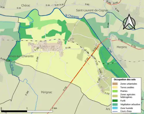 Carte en couleurs présentant l'occupation des sols.