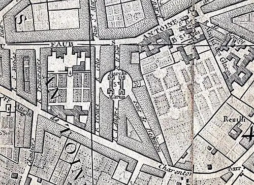 Le nouveau marché couvert, appelé alors marché Saint-Marun (plan de Brion de la Tour, 1787).
