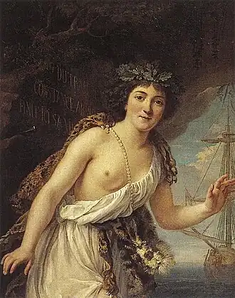 Le Portrait de la Cit[oyenne] Lange, dans le rôle qu’elle joue dans la pièce de l’Isle déserte, 1793