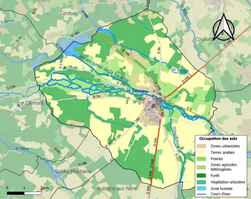 Carte en couleurs présentant l'occupation des sols.