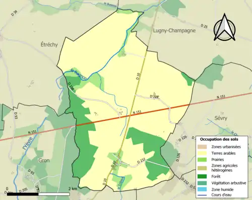 Carte en couleurs présentant l'occupation des sols.