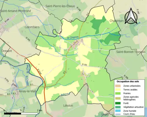 Carte en couleurs présentant l'occupation des sols.