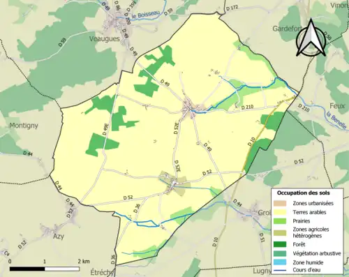 Carte en couleurs présentant l'occupation des sols.