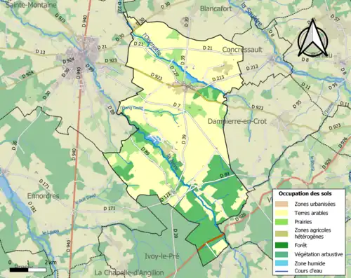 Carte en couleurs présentant l'occupation des sols.