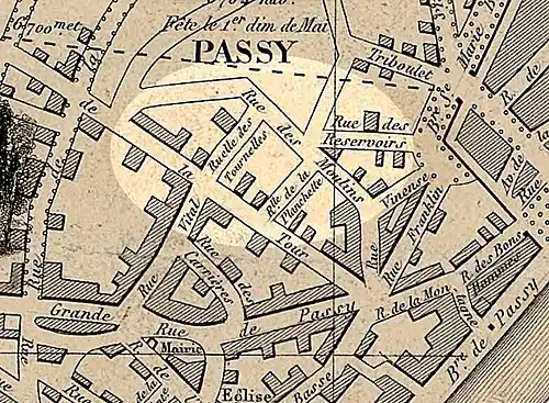 La rue des Moulins et environs sur le plan d'Henriot de 1847.