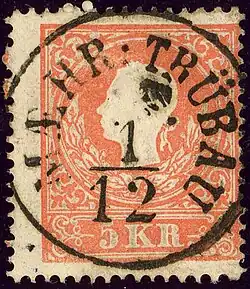 Le nom de MÄHRISCH TRÜBAU était utilisé dans la province de Moravie, ici sur un timbre de l'empire de 1858.