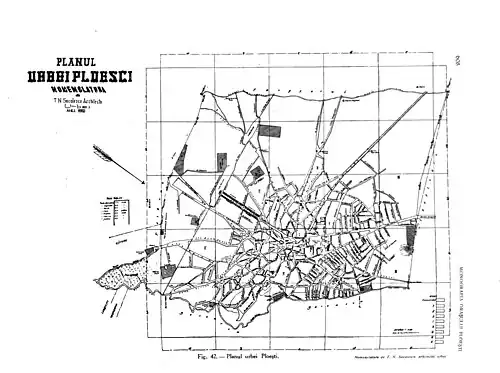 Premier plan topographique de la ville de Ploiești dressé par l'architecte en chef Toma N. Socolescu, en 1883.