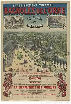 Affiche de l'établissement thermal de Bagnoles-de-l'Orne, sous-titrée « La Suisse en Normandie », 1890.