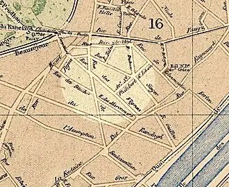 Rue des Vignes sur le plan de 1891.