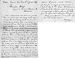 Lettre de M. Wayez concernant la vente du terrain de cette maison