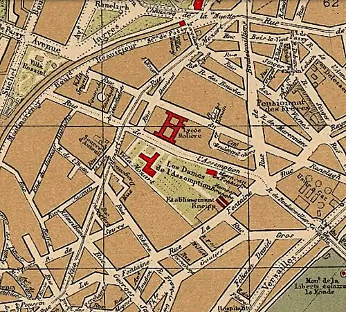 La rue Mozart complète sur le plan Hachette (1899).