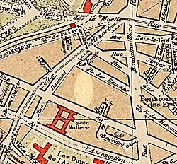 La rue n'existe pas sur le plan Hachette de 1900 (pastille claire).