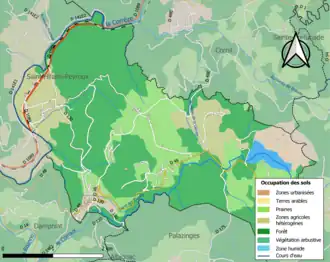 Carte en couleurs présentant l'occupation des sols.