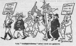 Les “troisannistes” s'en vont en guerre (8 avril) : défilé des partisans de la loi, avec des références à l'affiche « Appel à la France » de L'Écho de Paris, à L'Éclair, à l'Action française, et aux éditoriaux de Tardieu dans Le Temps.