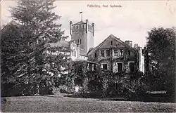 Château de Kobelau/Kobyla Glowa en 1914. Acquisition des Tschirschky au XVIIe&nbsp;siècle. Ce château était en ruines en 2012. La mère de Fritz Günther, Johanna Amalie von Limburg Stirum est décédée dans ce lieu le 1er&nbsp;mars 1944