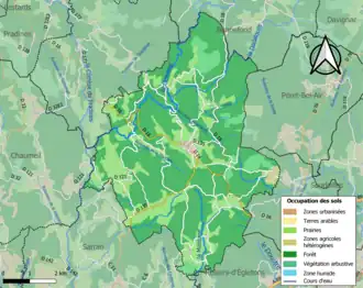 Carte en couleurs présentant l'occupation des sols.