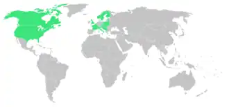 Carte du monde des nations participants aux Jeux indiqués en vert.