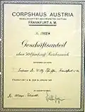 Certificat d'actions dans la maison du Corps Austria Frankfurt am Main