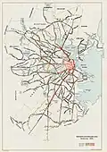 1925 Carte du chemin de fer surélevé de Boston