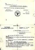5 juillet 1943, document officiel annonçant le décès de Joseph Péters.