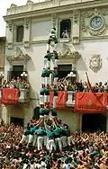 Premier tres de nou descarregat des Castellers de Vilafranca, 30/08/1989.