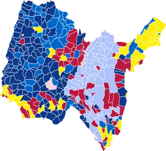 Nuance politique des candidats arrivés en tête dans chaque commune au 1er tour.