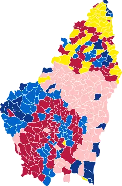 Nuance politique des candidats arrivés en tête dans chaque commune au 1er tour.