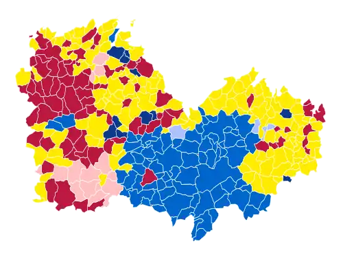 Nuance politique des candidats arrivés en tête dans chaque commune au 1er tour.