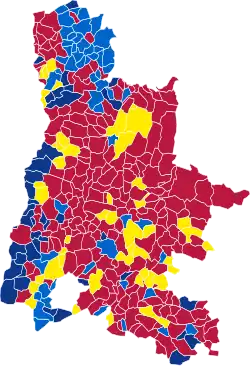 Nuance politique des candidats arrivés en tête dans chaque commune au 1er tour.