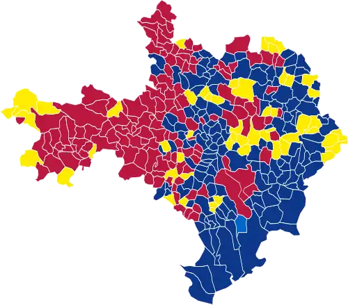 Nuance politique des candidats arrivés en tête dans chaque commune au 1er tour.