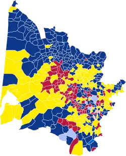 Nuance politique des candidats arrivés en tête dans chaque commune au 1er tour.