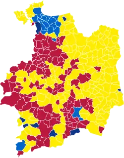 Nuance politique des candidats arrivés en tête dans chaque commune au 1er tour.