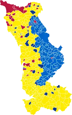 Nuance politique des candidats arrivés en tête dans chaque commune au 1er tour.