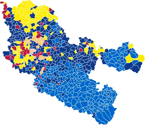 Nuance politique des candidats arrivés en tête dans chaque commune au 1er tour.