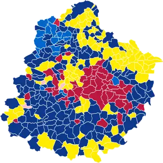 Nuance politique des candidats arrivés en tête dans chaque commune au 1er tour.