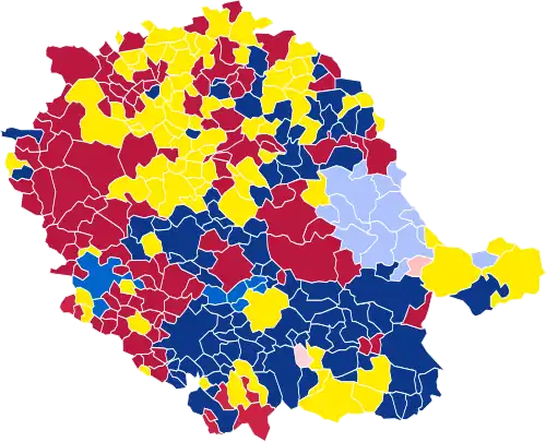 Nuance politique des candidats arrivés en tête dans chaque commune au 1er tour.