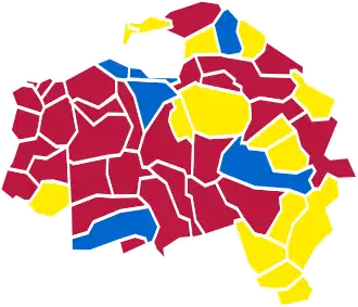 Nuance politique des candidats arrivés en tête dans chaque commune au 1er tour.