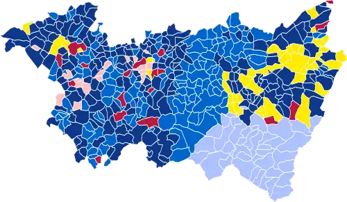 Nuance politique des candidats arrivés en tête dans chaque commune au 1er tour.