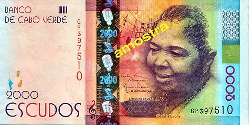 Nouveau billet de 2&nbsp;000&nbsp;$ : Cesaria Evora (avers)