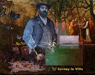 Composition numérique 2020 autour de Léon Germain Pelouse à partir des œuvres référencées de Joseph-Marie Vien (en haut) et Flavien-Louis Peslin (panneau en bas).